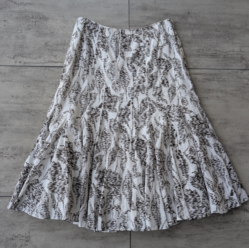 Carlisle Brown White Flowy Pattern Linen Maxi Skirt Womens Size 6